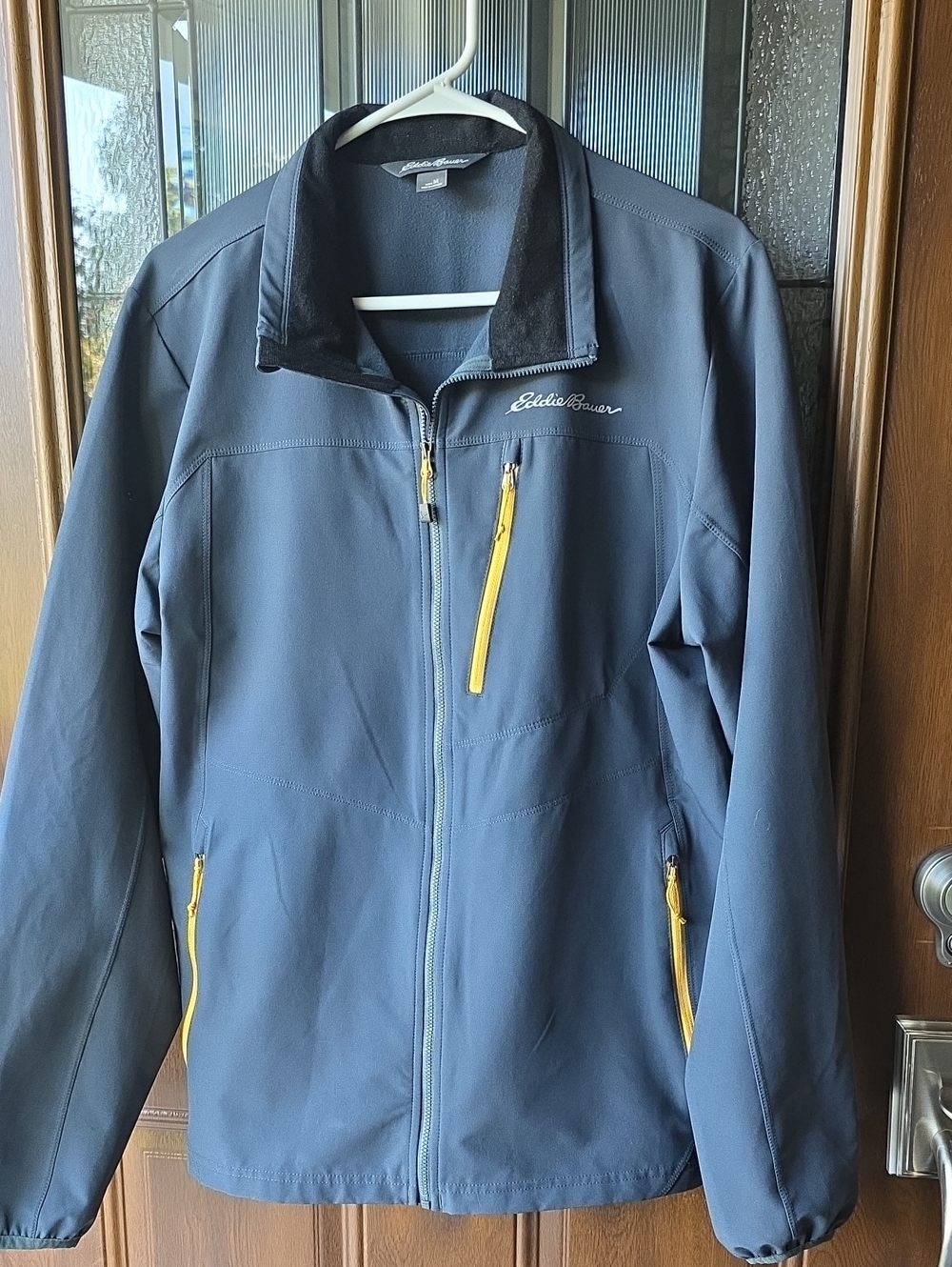 Eddie Bauer Navy Softshell Jacket with Yellow Zippers